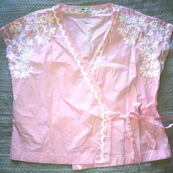 Madewell pink and white embroidered wrap top!! - Picture 6 of 6
